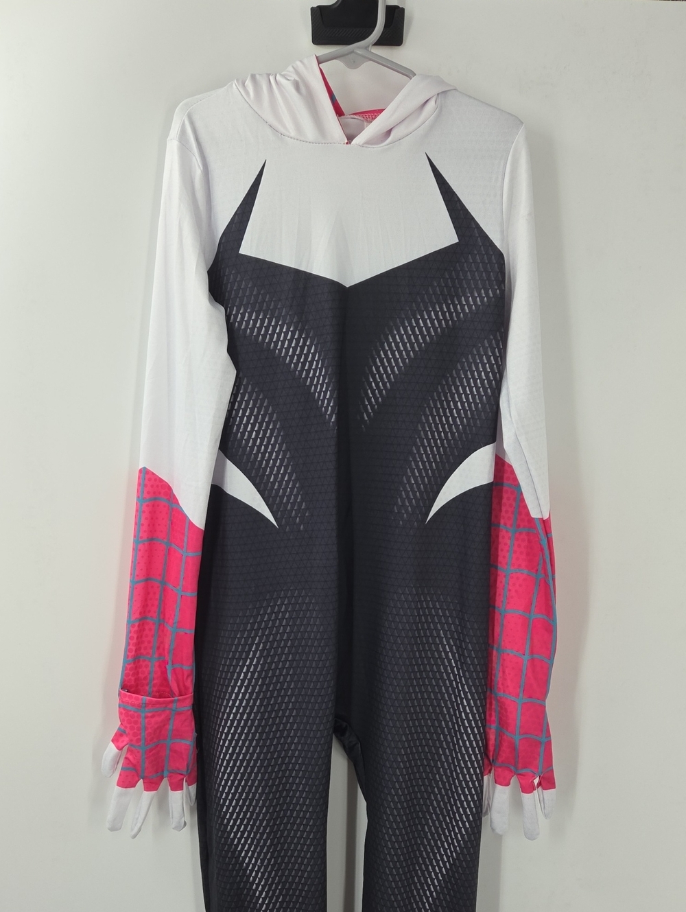 Spider Gwen Kids Superhero Hooded Jumpsuit in White, Black and Pink Size L - Picture 10 of 16